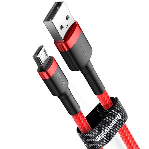 Baseus Cafule Micro Usb 1metre 2.4a Hızlı Şarj Halat Usb Kablo (Siyah & Kırmızı)