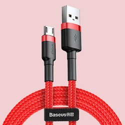 Baseus Cafule Micro Usb 1metre 2.4a Hızlı Şarj Halat Usb Kablo (Siyah & Kırmızı) - Thumbnail