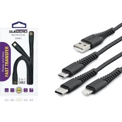 Subzero 3in 1 Hasır Kopmaz USB Data ve Şarj Kablo - Micro - Type-C - Iphone - 3.4A 1m - CL86 - Thumbnail